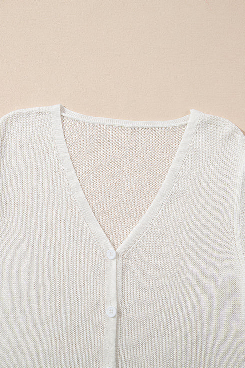 Ribbed Knit Bell Sleeve V-Neck Button Front Cardigan Sweater